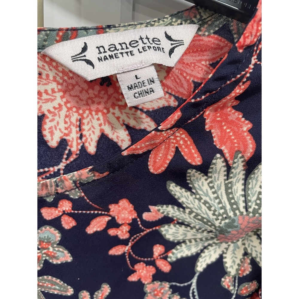 Nanette Lepore Anthropologie‎ Women's L Navy Floral Spring Top Blouse - Picture 3 of 7